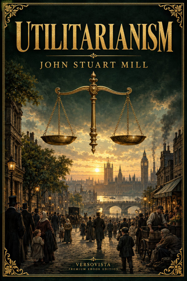 Illustrated ebook cover for Utilitarianism by John Stuart Mill — VERSOVISTA premium ebook edition