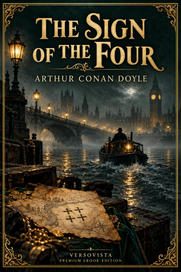 Illustrated ebook cover for The Sign of the Four by Arthur Conan Doyle — VERSOVISTA premium ebook edition